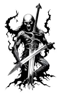 Sword stabbing a dark horrific humanoid shadow tattoo design idea