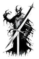 Sword stabbing a dark horrific humanoid shadow tattoo design idea