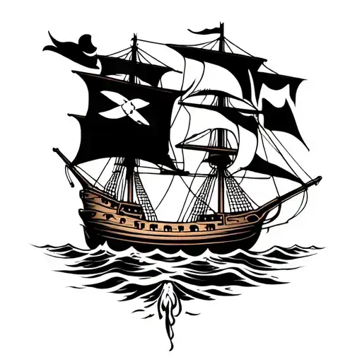 galleon with pictured on sails adorned tattoo design idea