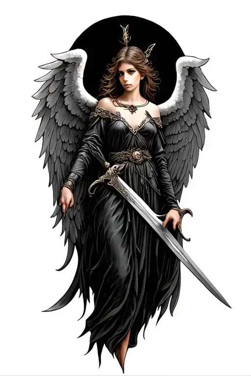 dark angel holding a sword tattoo design idea