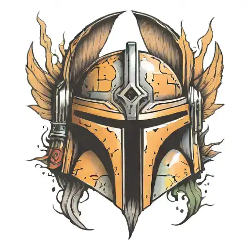 Mandalorian helmet with valykrie wings tattoo design idea