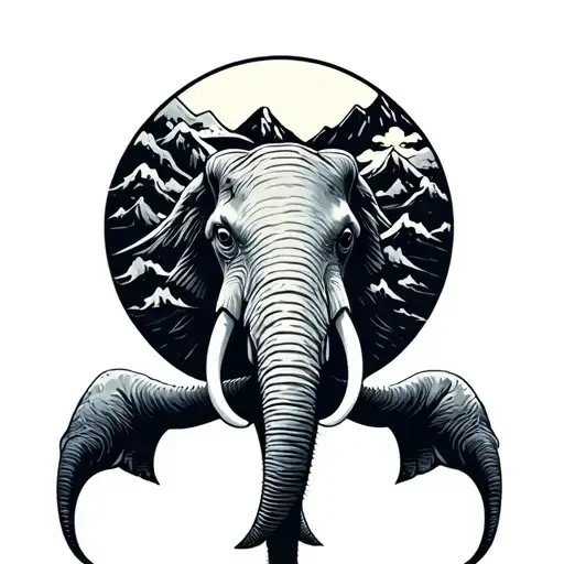 Sea Elephant Mountain Sun Minimalist Round tattoo design idea