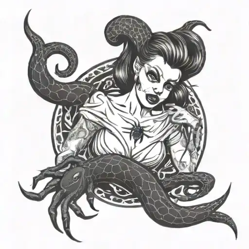 spider snake gothic pin up girl style illustration tattoo design idea