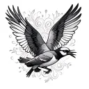 two sparrows flying to each other with a henna design on either the wings or under the face  tattoo design idea