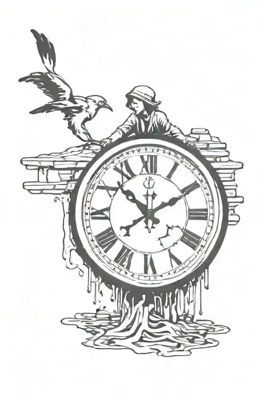 banksy girl and melting clock tattoo design idea