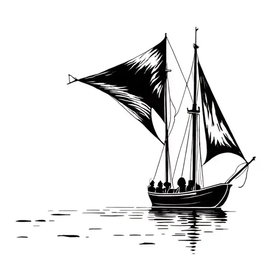 tattoo stencil depicting a colonizer boat sailing tattoo design idea