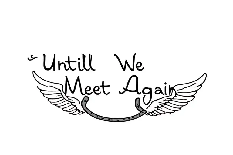 "Untill We Meet Again" horse shoe with wings arm band tattoo design idea