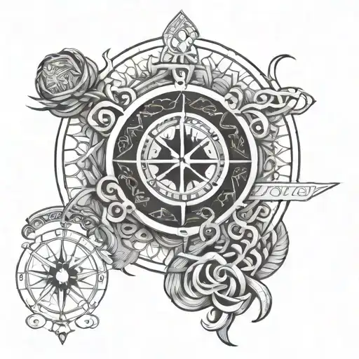 viking themed half sleeve with viking compass and intricate knot work tattoo design idea
