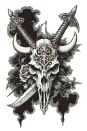 cow skull, sword tattoo design idea