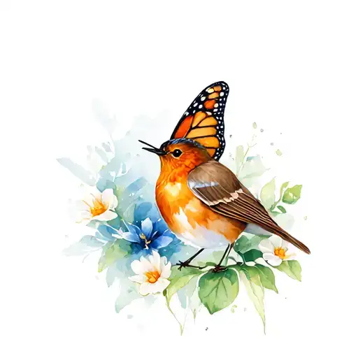 Robin with a monarch butterfly tattoo design idea