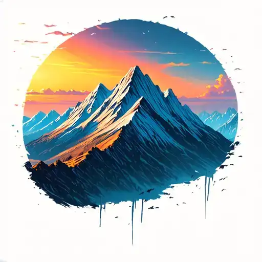 A majestic mountain range silhouette with a vibrant sunset backdrop tattoo design idea