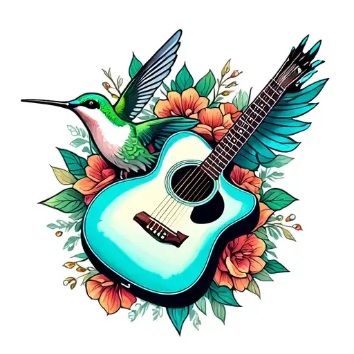 hummingbird and acoustic guitar  tattoo design idea