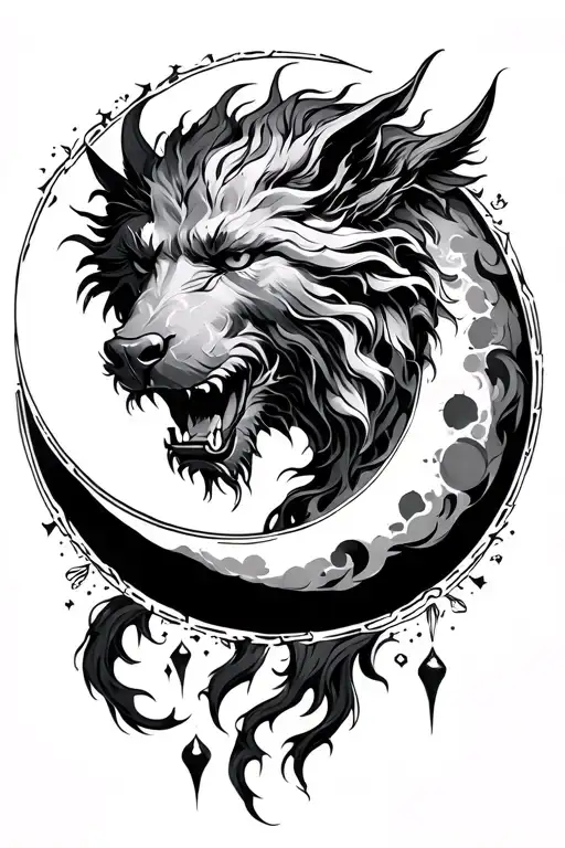 cerberus, moon, celestial themed tattoo tattoo design idea