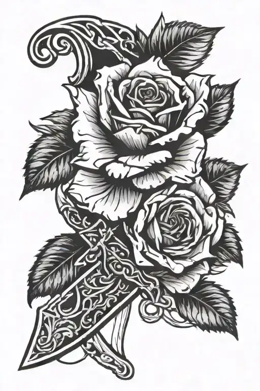 knife and dead rose intertwined tattoo design idea