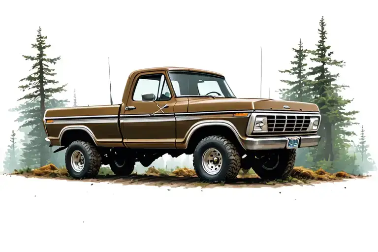 nature scene with an old ford f-150 tattoo design idea