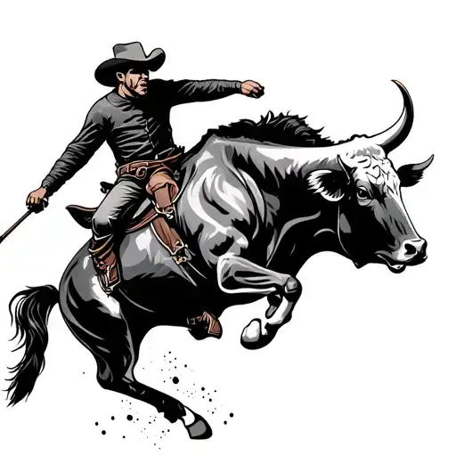 bull and rider jumping tattoo design idea