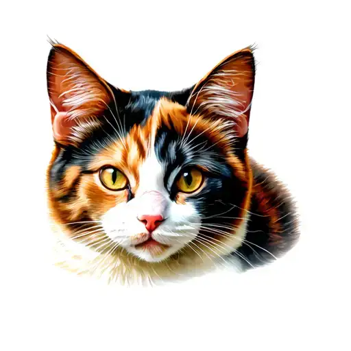 calico cat curled tattoo design idea