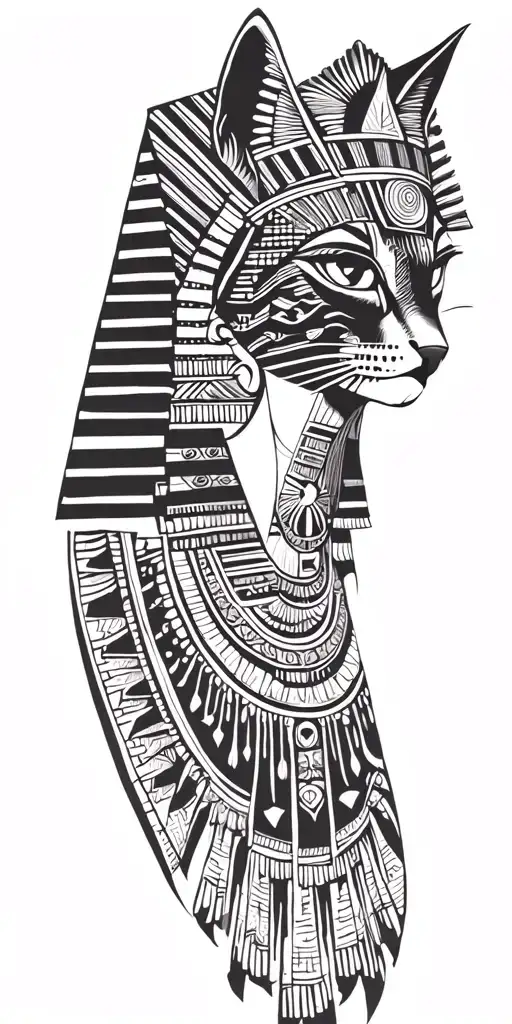 egyptian queen with pyramids, anubis, egyptian cat, egyptian all seeing eye tattoo design idea