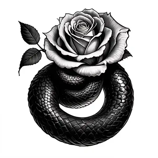 withered rose and black mamba snake wrapped tattoo design idea