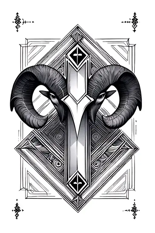 aries ram iron cross tattoo design idea