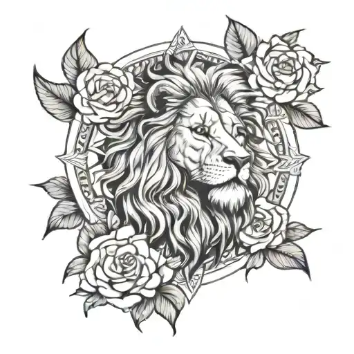 lion roses mandala design incorporating tattoo design idea