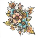 stain glass flowers tattoo design idea