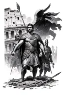 römischer kaiser colosseum surrounded by gladiators tattoo design idea