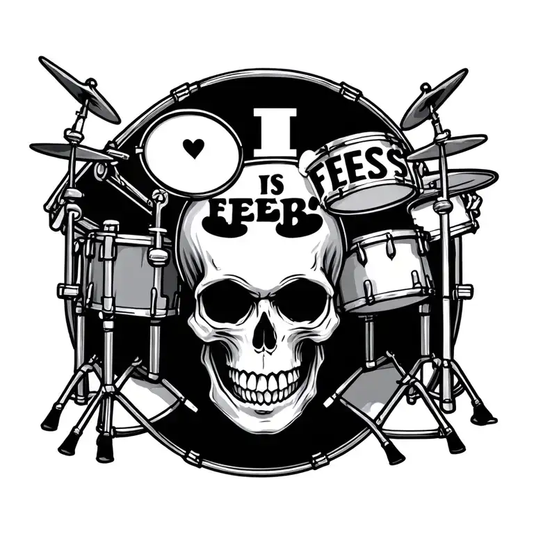 "I love FEJES " skull design rock and roll drummer tattoo design idea