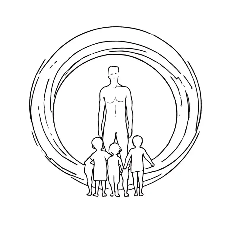 full circle with a silhouette of a man and three children tattoo design idea