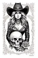 western tooled leather sleeve with cowgirl and skulls tattoo design idea