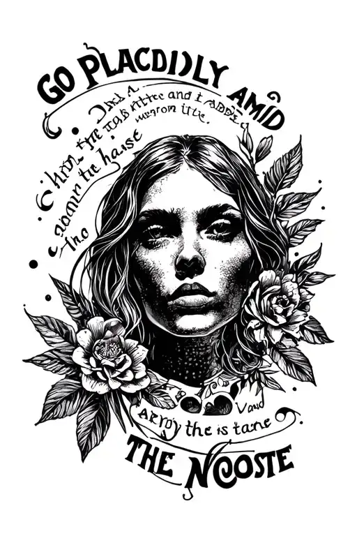 Go placidly amid the noise and haste quote written tattoo design idea