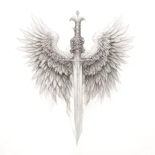 st michael sword one angel wing tattoo design idea