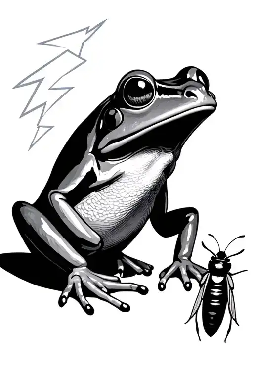 coqui frog holding a lightning bug tattoo design idea
