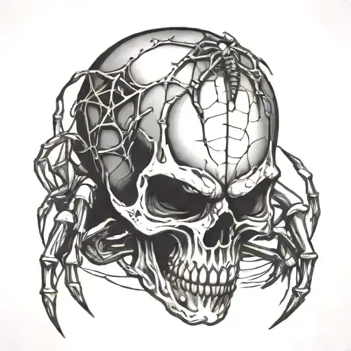 skull and spider crawling tattoo design idea