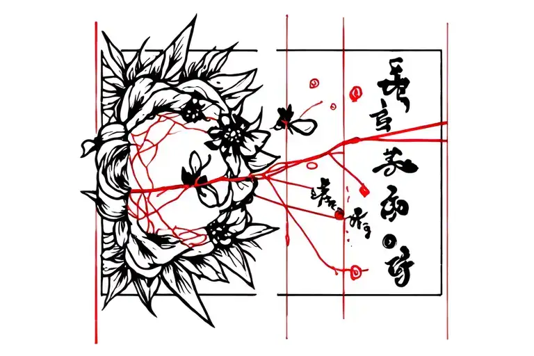 wabi sabi and red string mended tattoo design idea