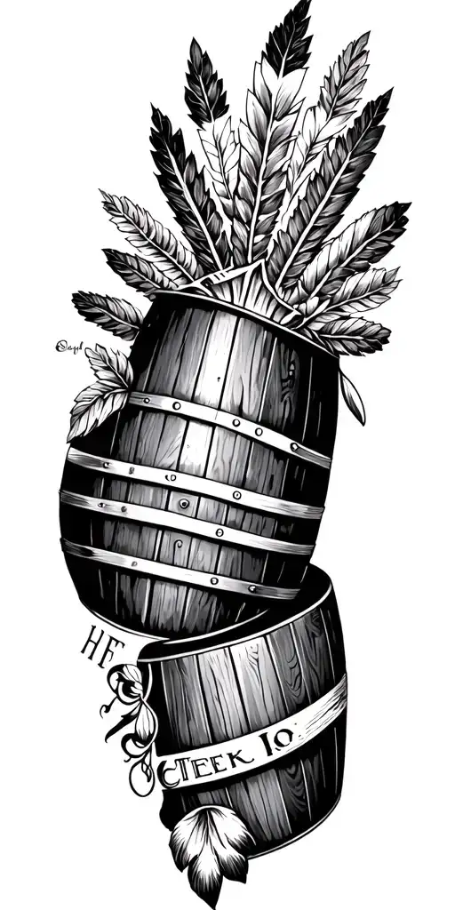 Combine elements of woodworking tools, bourbon barrels, and cherokee indian patterns in a harmonious tattoo design, reflecting your diverse passions for woodworking, bourbon, and cherokee heritage. tattoo design idea