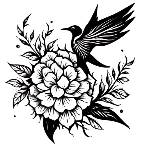 hortensias bird dolphin root tattoo design idea