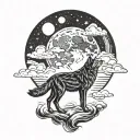 wolf moon clouds tattoo design idea