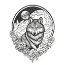wolf moon clouds tattoo design idea