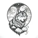 wolf moon clouds tattoo design idea