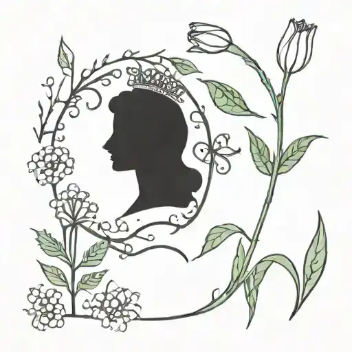 queen Anne's lace, yarrow, tulip and ivy tattoo design idea