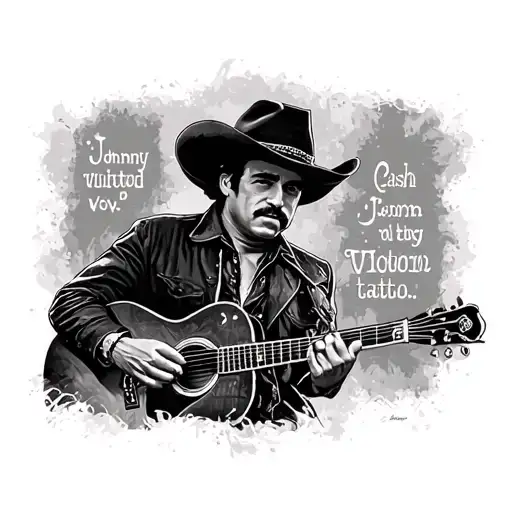 Johnny Cash quote with western back ground tattoo design idea