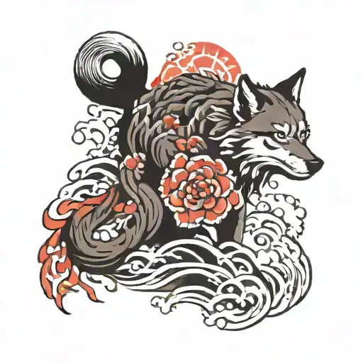 fuji and wolf's paw print tattoo design idea