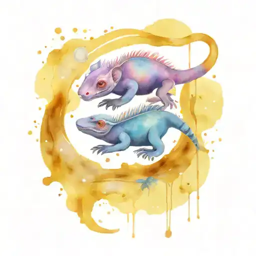 Chameleon and honey badger fight in outer space tattoo design idea