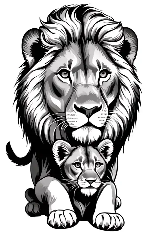 lion protecting cub looking tattoo design idea