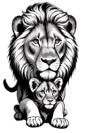 lion protecting cub looking tattoo design idea
