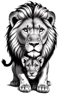 lion protecting cub looking tattoo design idea