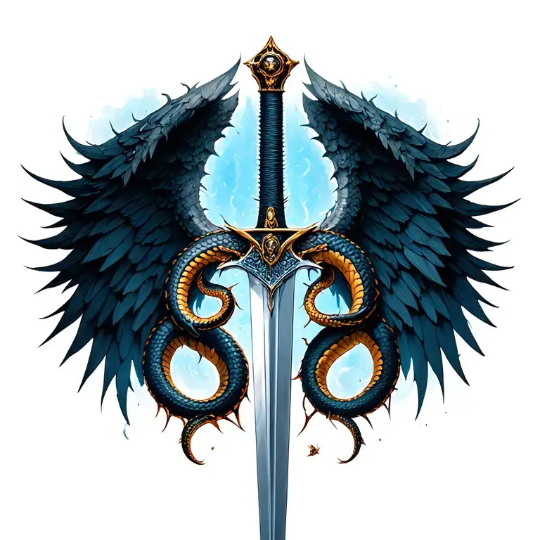 A sword made of thorns going vertically down the spine. wings spreading from the handle of the sword outwards, snakes   tattoo design idea