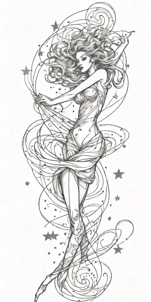 slutty sexy stars swooshing line galaxy  storm tattoo design idea