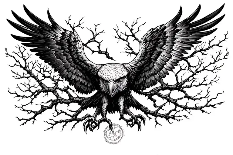 Ant army Eagle fall oak tree tattoo design idea